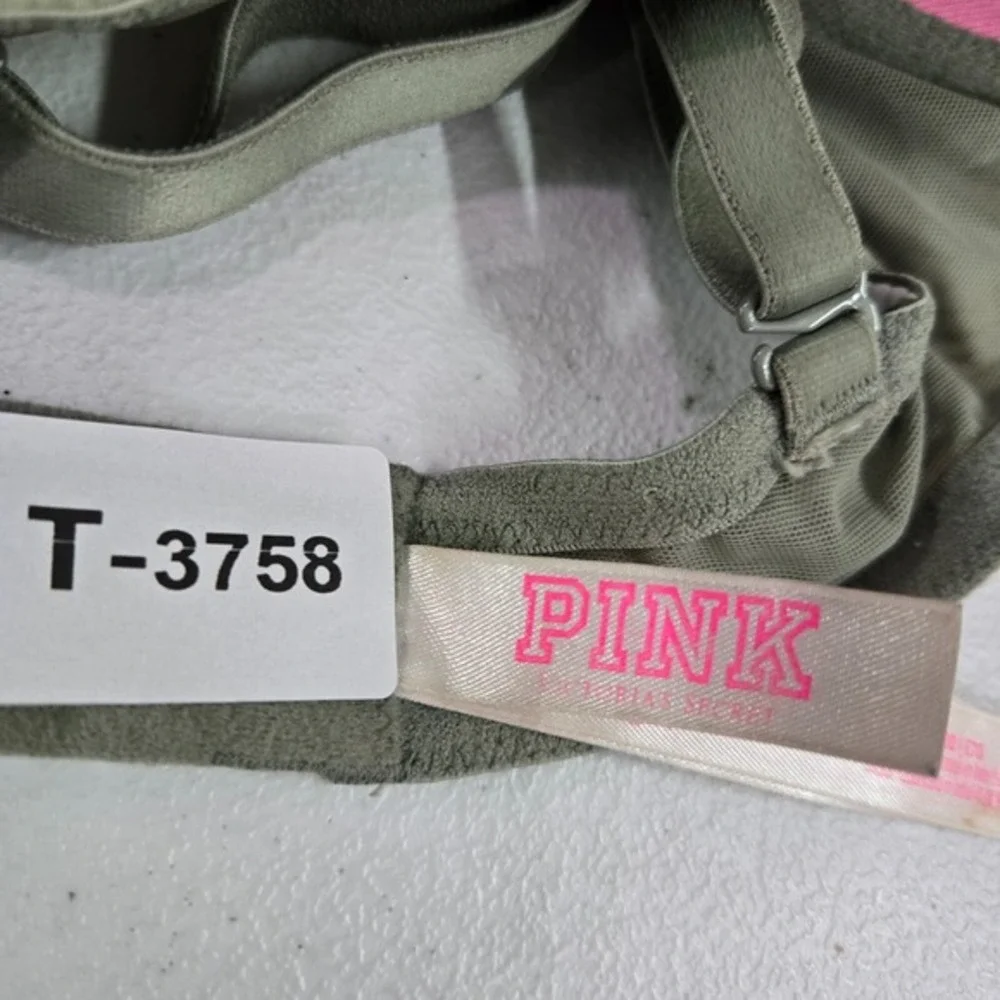 Victoria Secret PINK Women Bra 32DD Green T Shirt Lightly Lined Pineapple‎